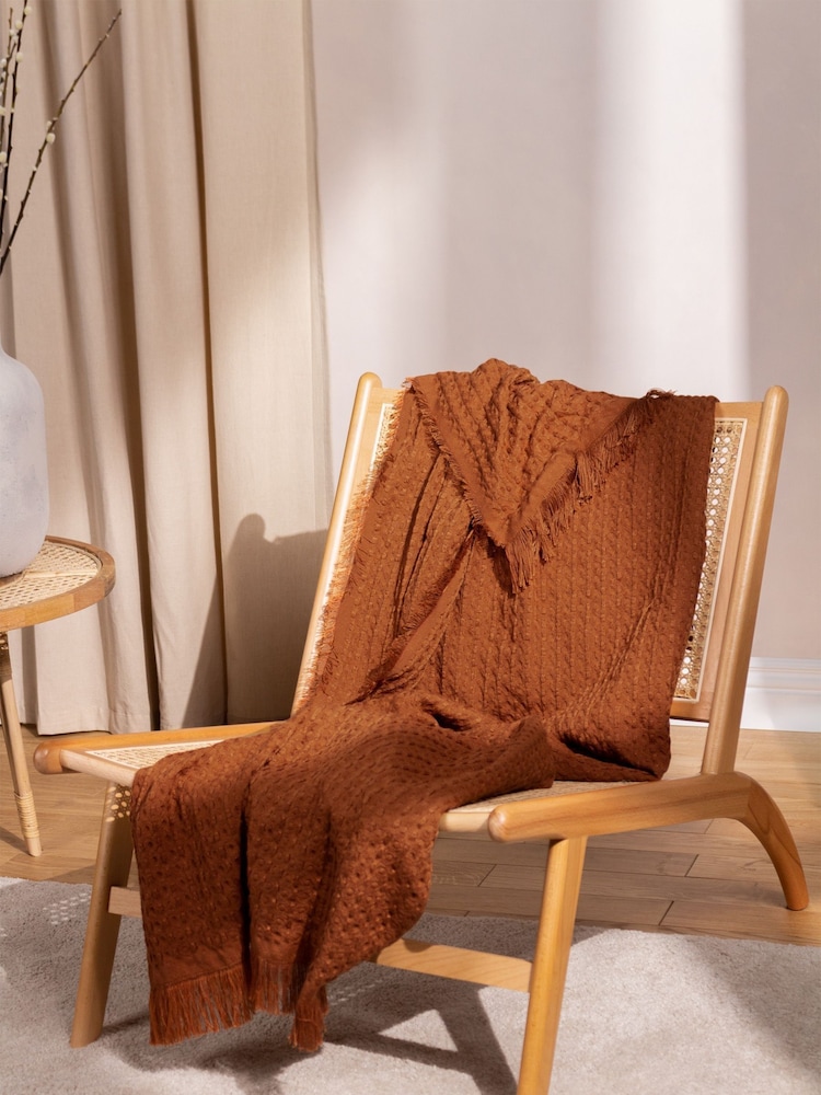 Yard Pecan Brown Waffle Raw Frayed Fringed Throw - Image 1 of 3 Yard Pecan Brown Waffle Raw Frayed Fringed Throw - Image 1 of 3