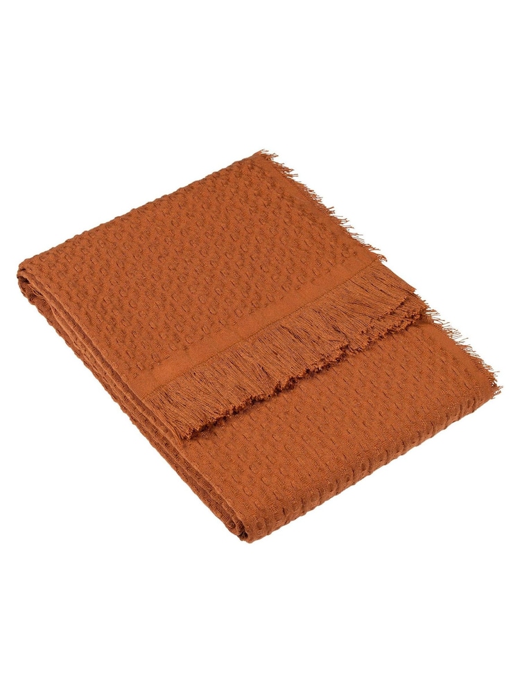Yard Pecan Brown Waffle Raw Frayed Fringed Throw - Image 2 of 3