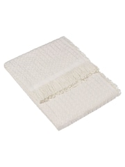 Yard Natural Beige Waffle Raw Frayed Fringed Throw - Image 1 of 2