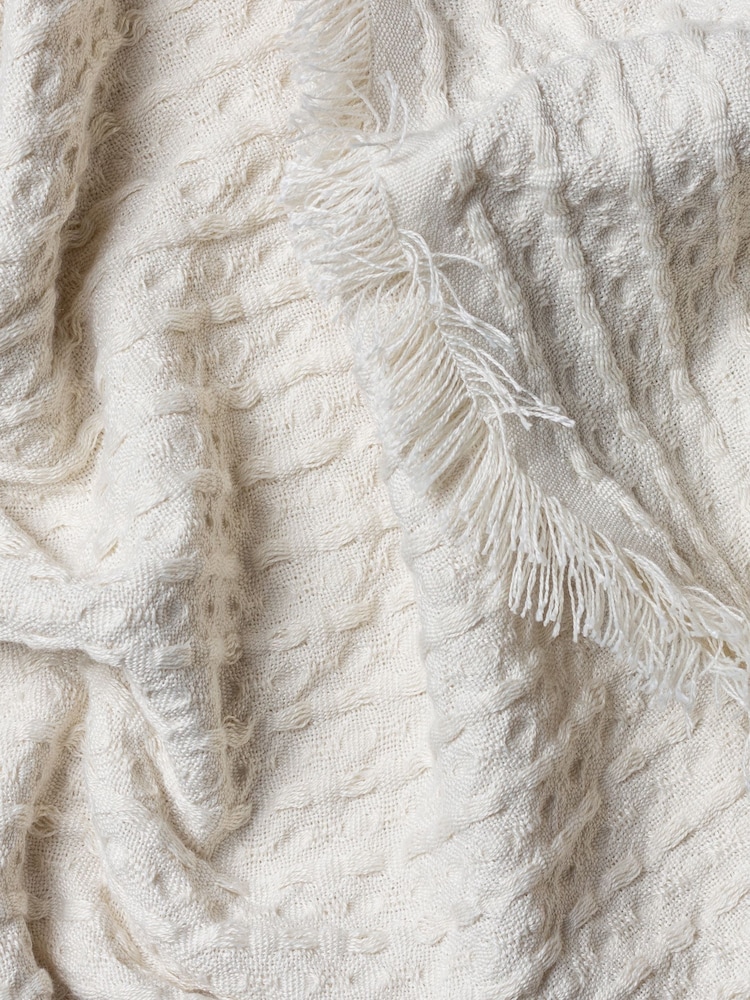 Yard Natural Beige Waffle Raw Frayed Fringed Throw - Image 2 of 2