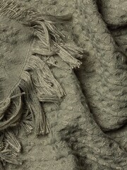 Yard Khaki Green Waffle Raw Frayed Fringed Throw - Image 2 of 2