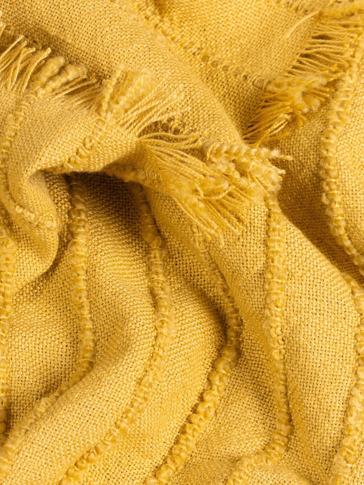 furn. Pomelo Yellow Hazie Linear Woven Fringed Throw - Image 4 of 4