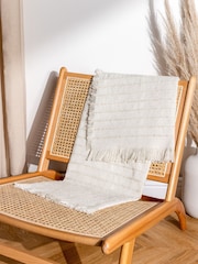 furn. Natural Beige Hazie Linear Woven Fringed Throw - Image 1 of 4