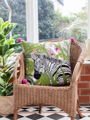 Wylder Green Zedra Jungle Zebra Botanical Embroidered 100% Cotton Cushion - Image 1 of 5