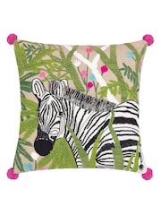 Wylder Green Zedra Jungle Zebra Botanical Embroidered 100% Cotton Cushion - Image 2 of 5