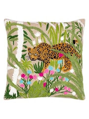 Wylder Tropics Green Sulta Jungle Scene Embroidered 100% Cotton Cushion - Image 2 of 7