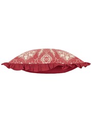 Riva Paoletti Redcurrant Kirkton Floral Tile Cotton Pleated Cushion - Image 5 of 7