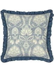 Riva Paoletti French Blue Kirkton Floral Tile Cotton Pleated Cushion - Image 3 of 7