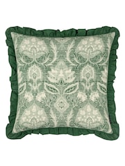 Riva Paoletti Bottle Green Kirkton Floral Tile Cotton Pleated Cushion - Image 3 of 7