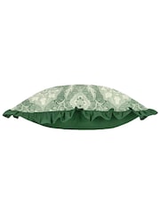 Riva Paoletti Bottle Green Kirkton Floral Tile Cotton Pleated Cushion - Image 5 of 7