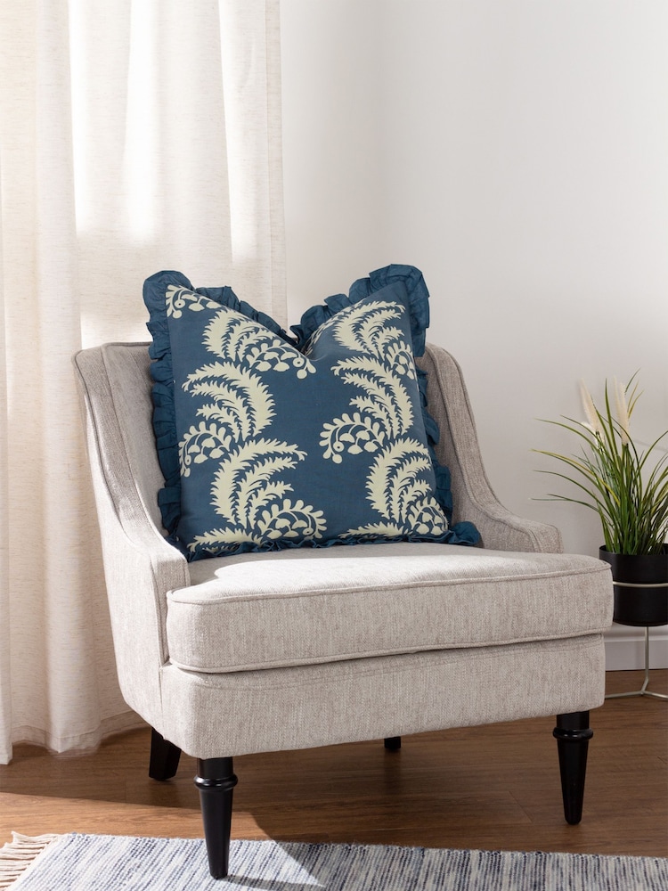 Riva Paoletti French Blue Montrose Villa Botanical Cotton Pleated Cushion - Image 1 of 7