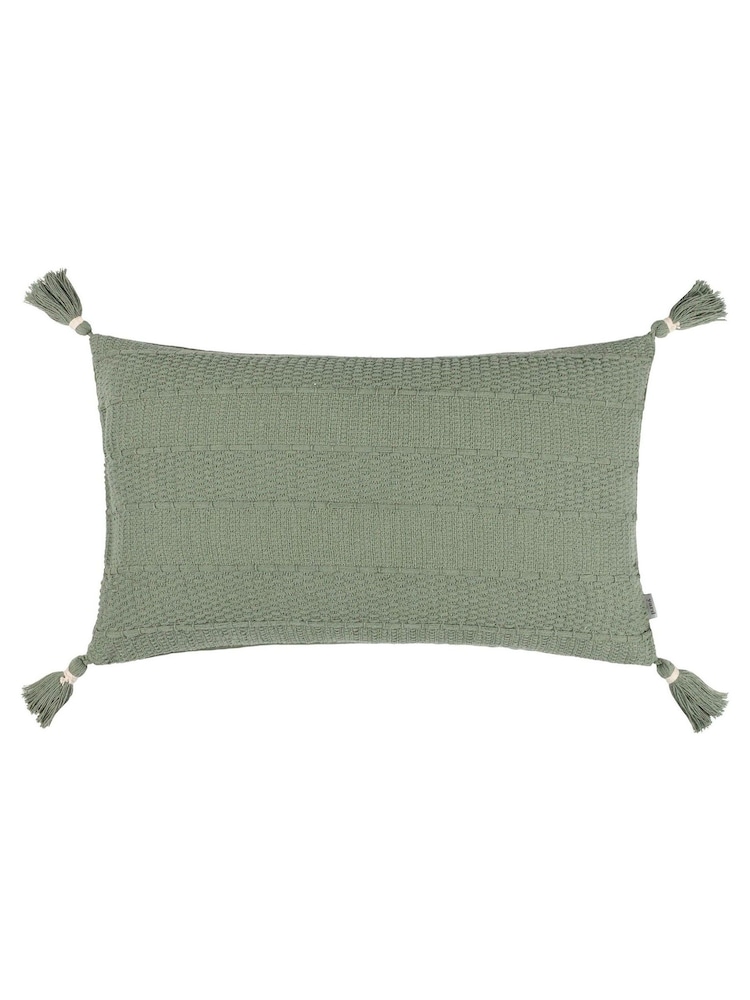 Yard Eucalyptus Green Caliche 100% Cotton Knit Tasselled Cushion - Image 2 of 6 Yard Eucalyptus Green Caliche 100% Cotton Knit Tasselled Cushion - Image 2 of 6