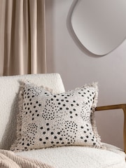 Yard Lichen Green Hara Spotted Printed Fringed 100% Cotton Cushion - Image 1 of 7