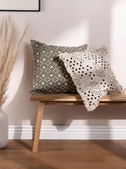 Yard Lichen Green Hara Spotted Printed Fringed 100% Cotton Cushion - Image 2 of 7