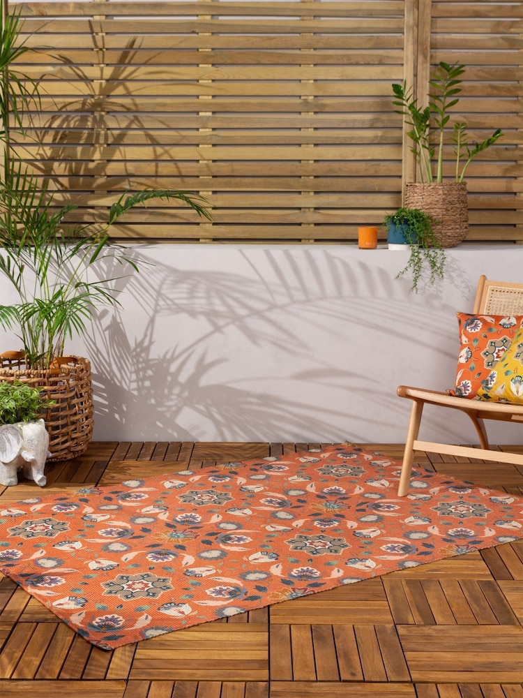 furn. Orange Folk Flora Washable Outdoor/Indoor Rug - Image 1 of 3 furn. Orange Folk Flora Washable Outdoor/Indoor Rug - Image 1 of 3