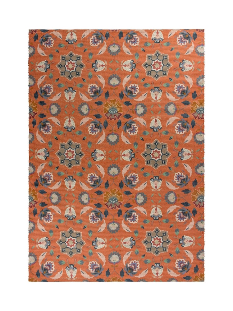 furn. Orange Folk Flora Washable Outdoor/Indoor Rug - Image 2 of 3 furn. Orange Folk Flora Washable Outdoor/Indoor Rug - Image 2 of 3