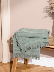 furn. Eucalyptus Green Hazie Linear Woven Fringed Throw - Image 1 of 4