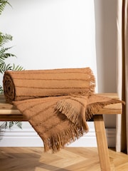 furn. Cinnamon Brown Hazie Linear Woven Fringed Throw - Image 1 of 4