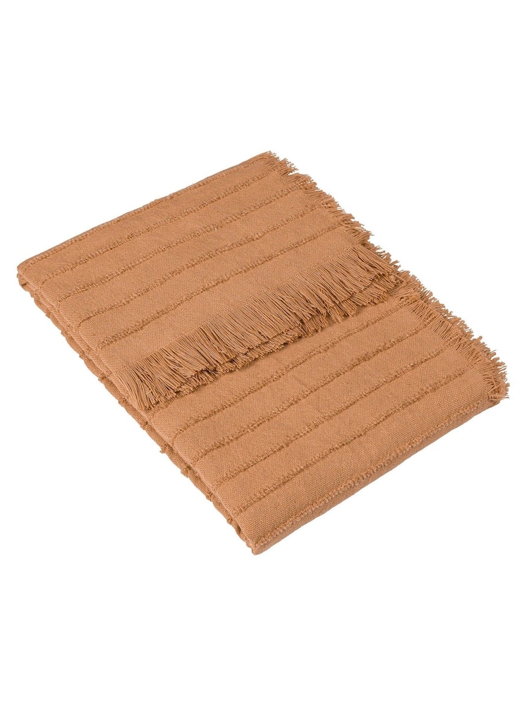 furn. Cinnamon Brown Hazie Linear Woven Fringed Throw - Image 4 of 4