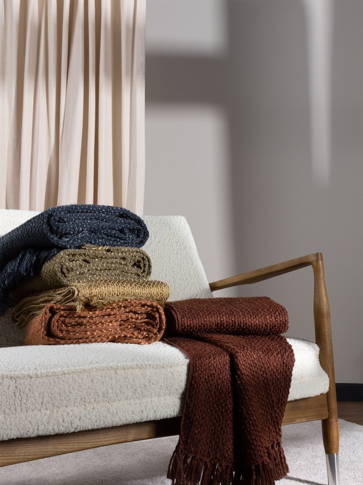 HÖEM Olive Green Morni Woven Yarn Fringed Throw - Image 4 of 4 HÖEM Olive Green Morni Woven Yarn Fringed Throw - Image 4 of 4