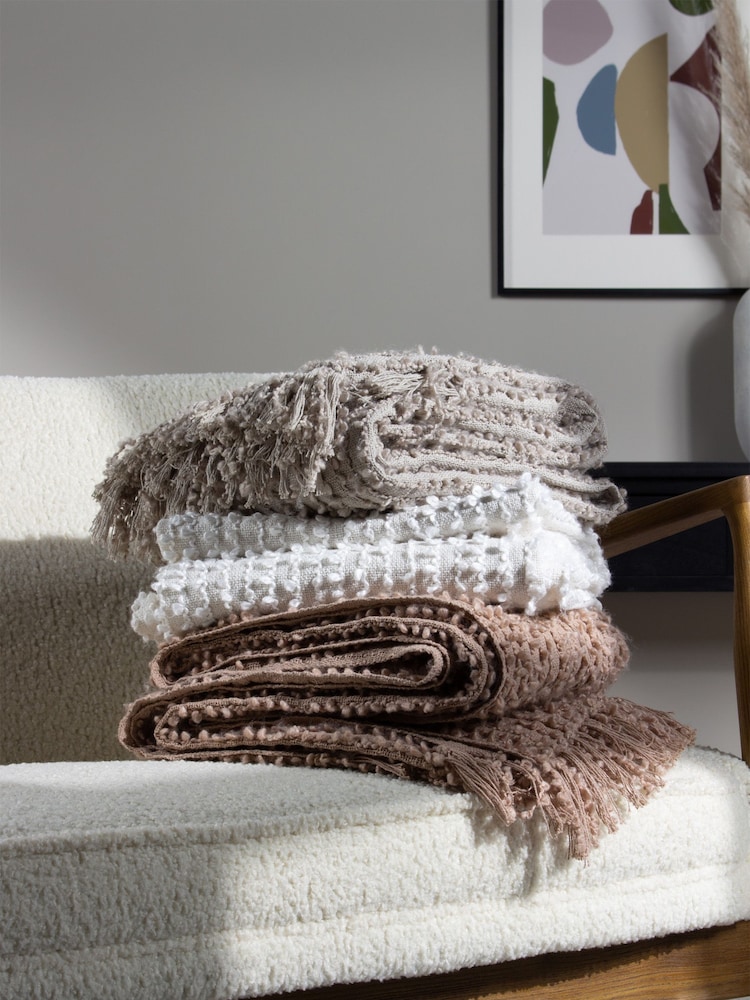 HÖEM Natural Beige Avro Linear Boucle Yarn Fringed Throw - Image 2 of 4