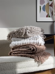 HÖEM Feather Grey Avro Linear Boucle Yarn Fringed Throw - Image 1 of 5