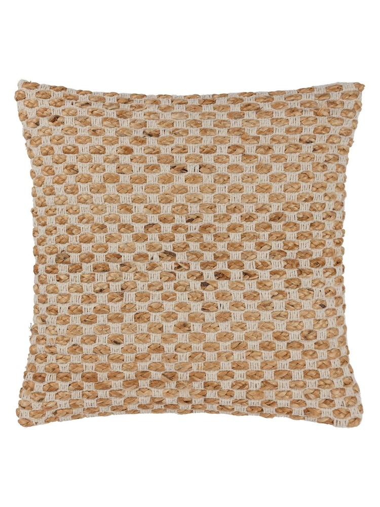 Yard Natural Beige Pecan Brown Wikka Cotton Jute Woven Cushion - Image 3 of 7