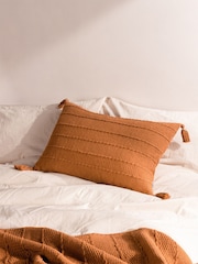 Yard Ginger Brown Caliche 100% Cotton Knit Tasselled Cushion - Image 1 of 7