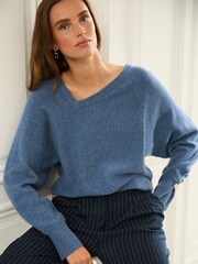 Blue Premium 100% Lambswool Asymmetric Neck Jumper - Image 1 of 6