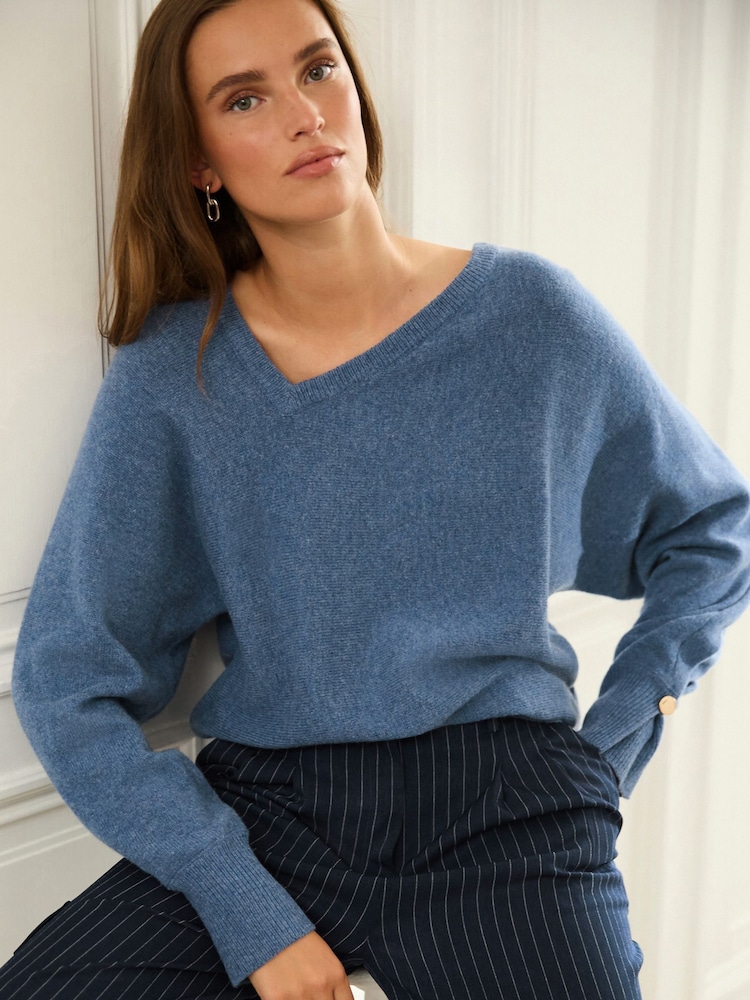 Blue Premium 100% Lambswool Asymmetric Neck Jumper - Image 1 of 6