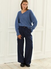 Blue Premium 100% Lambswool Asymmetric Neck Jumper - Image 2 of 6
