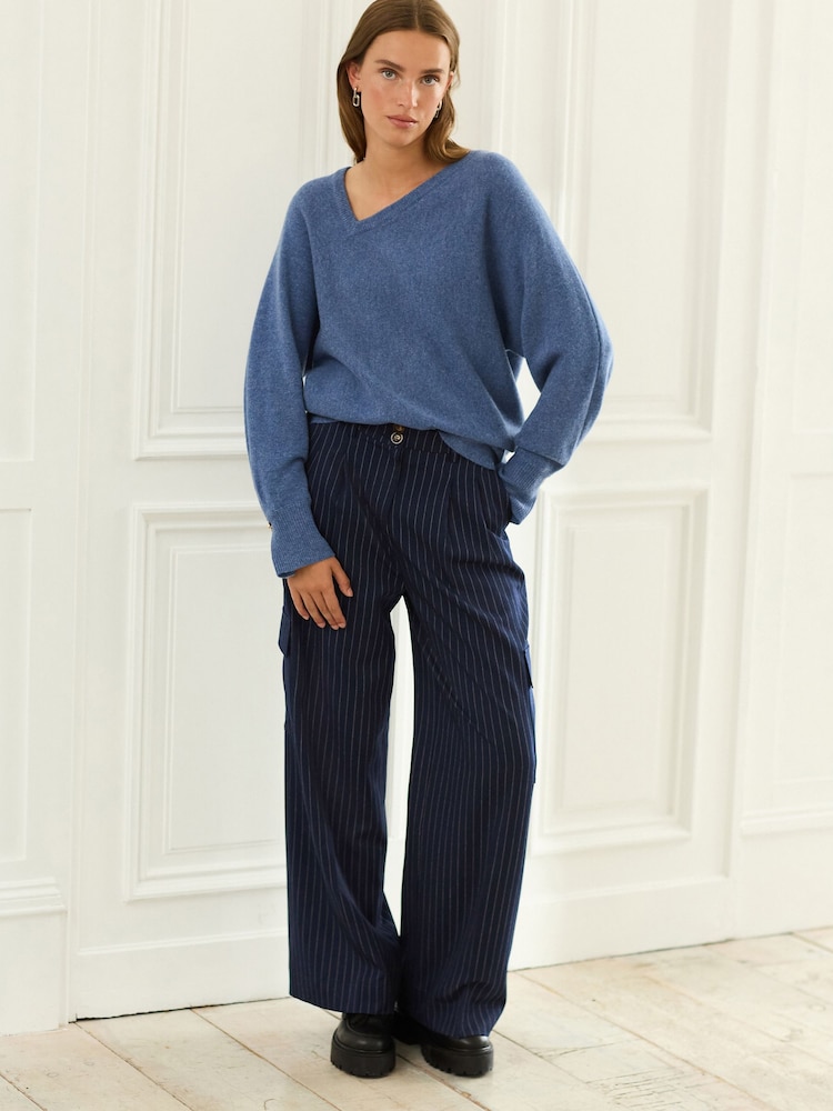 Blue Premium 100% Lambswool Asymmetric Neck Jumper - Image 2 of 6