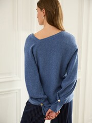 Blue Premium 100% Lambswool Asymmetric Neck Jumper - Image 3 of 6