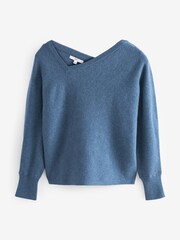 Blue Premium 100% Lambswool Asymmetric Neck Jumper - Image 5 of 6