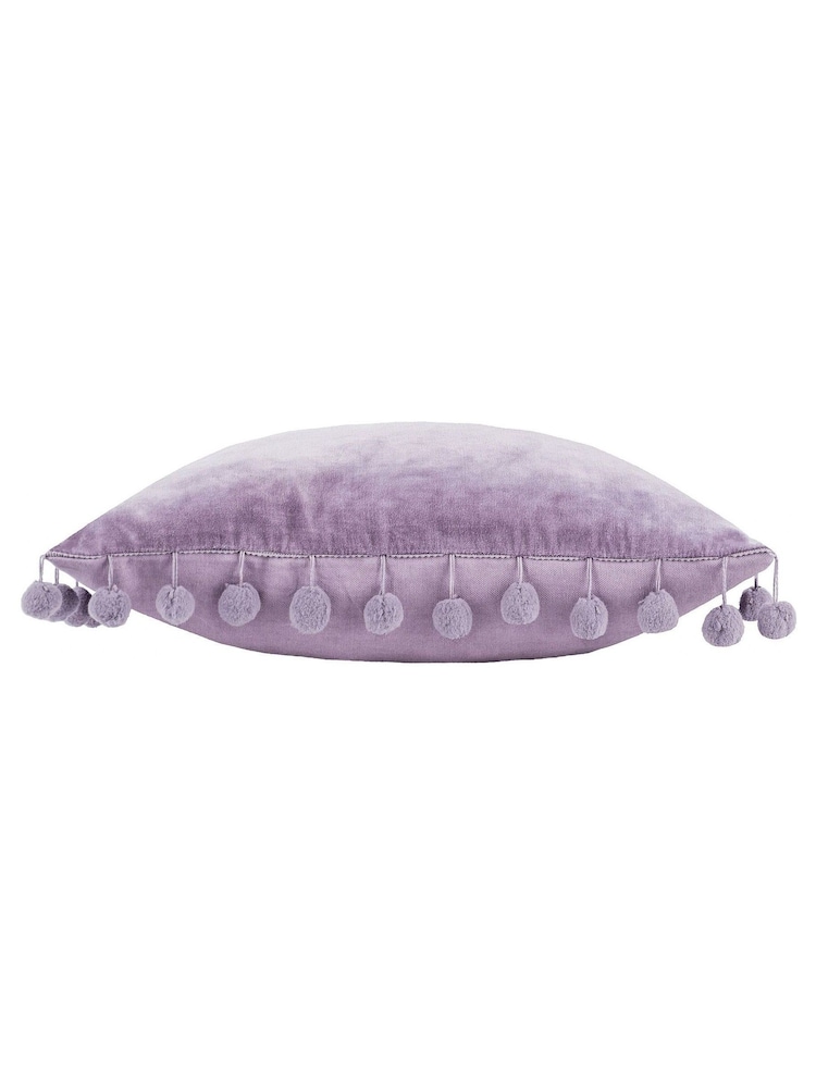 Furn Lilac Purple Dora Rectangular 100% Cotton Velvet Pom Pom Cushion - Image 3 of 6