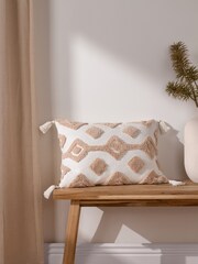 Furn Natural Beige Dharma Global 100% Cotton Tufted Tasselle Cushion - Image 1 of 7