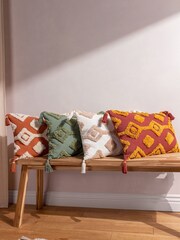 Furn Natural Beige Dharma Global 100% Cotton Tufted Tasselle Cushion - Image 2 of 7