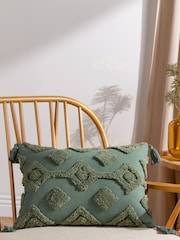 Furn Eucalyptus Green Dharma Global 100% Cotton Tufted Tassel Cushion - Image 1 of 7