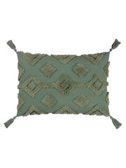 Furn Eucalyptus Green Dharma Global 100% Cotton Tufted Tassel Cushion - Image 3 of 7