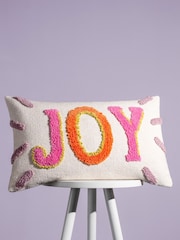heya home Multicolour Joy Slogan Cotton Tufted 100% Cotton Cushion - Image 1 of 6