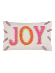 heya home Multicolour Joy Slogan Cotton Tufted 100% Cotton Cushion - Image 2 of 6