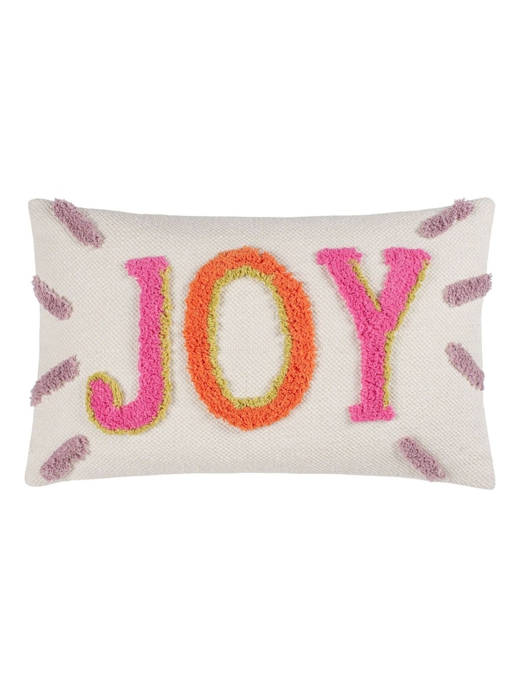 heya home Multicolour Joy Slogan Cotton Tufted 100% Cotton Cushion - Image 2 of 6