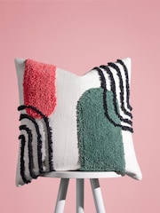 heya home Pink/Jade Green Elmer Art Deco Cotton Tufted 100% Cotton Cushion - Image 1 of 7