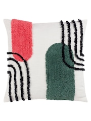 heya home Pink/Jade Green Elmer Art Deco Cotton Tufted 100% Cotton Cushion - Image 3 of 7