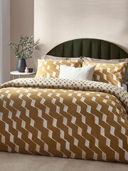 HÖEM Yellow Zabine Art Deco Cotton Rich Reversible Duvet Cover and Pillowcase Set - Image 1 of 4