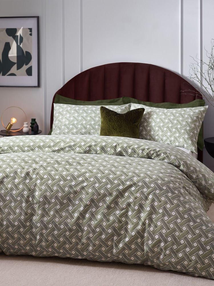 HÖEM Olive Green Olive Green Alexa Modern Geometric Cotton Rich Duvet Cover and Pillowcase Set - Image 1 of 4 HÖEM Olive Green Olive Green Alexa Modern Geometric Cotton Rich Duvet Cover and Pillowcase Set - Image 1 of 4