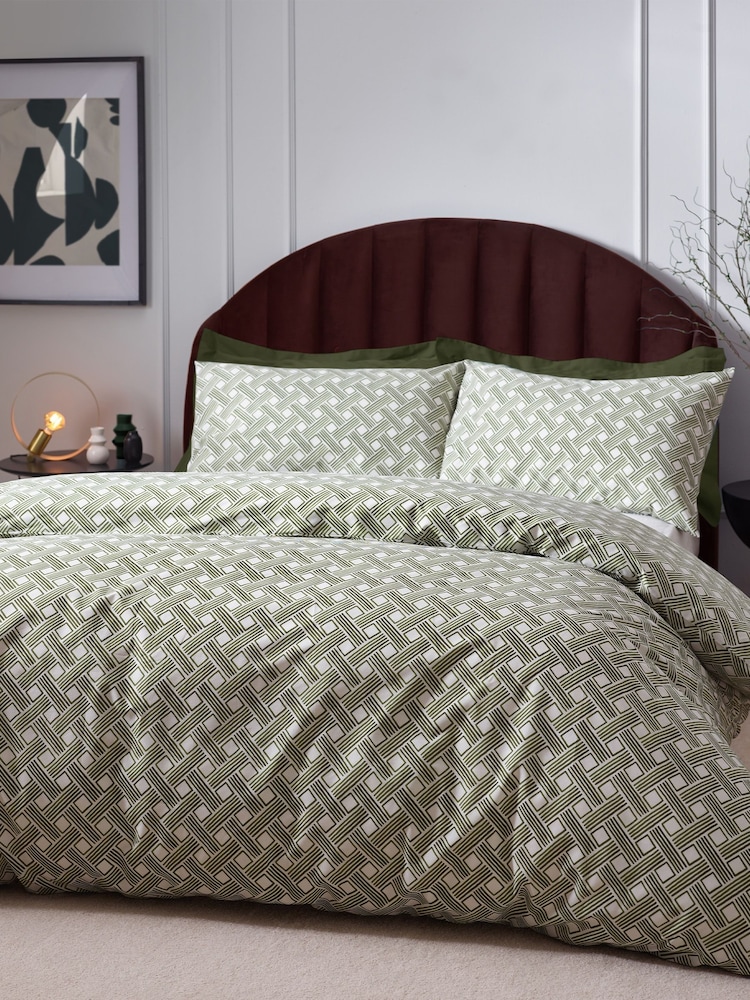 HÖEM Olive Green Olive Green Alexa Modern Geometric Cotton Rich Duvet Cover and Pillowcase Set - Image 2 of 4 HÖEM Olive Green Olive Green Alexa Modern Geometric Cotton Rich Duvet Cover and Pillowcase Set - Image 2 of 4