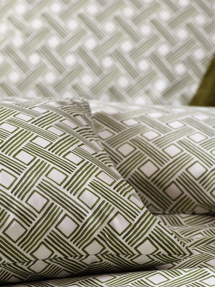 HÖEM Olive Green Olive Green Alexa Modern Geometric Cotton Rich Duvet Cover and Pillowcase Set - Image 4 of 4 HÖEM Olive Green Olive Green Alexa Modern Geometric Cotton Rich Duvet Cover and Pillowcase Set - Image 4 of 4