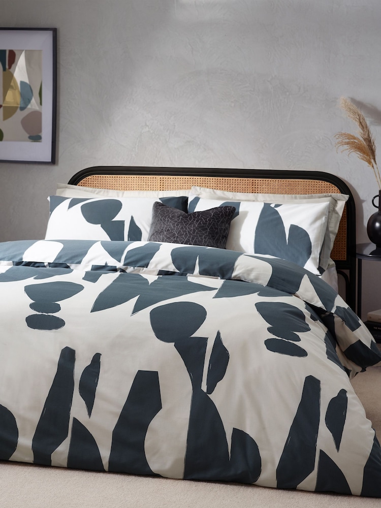 HÖEM Dusk Blue Dusk Blue Meta Art Deco Cotton Rich Duvet Cover and Pillowcase Set - Image 1 of 4