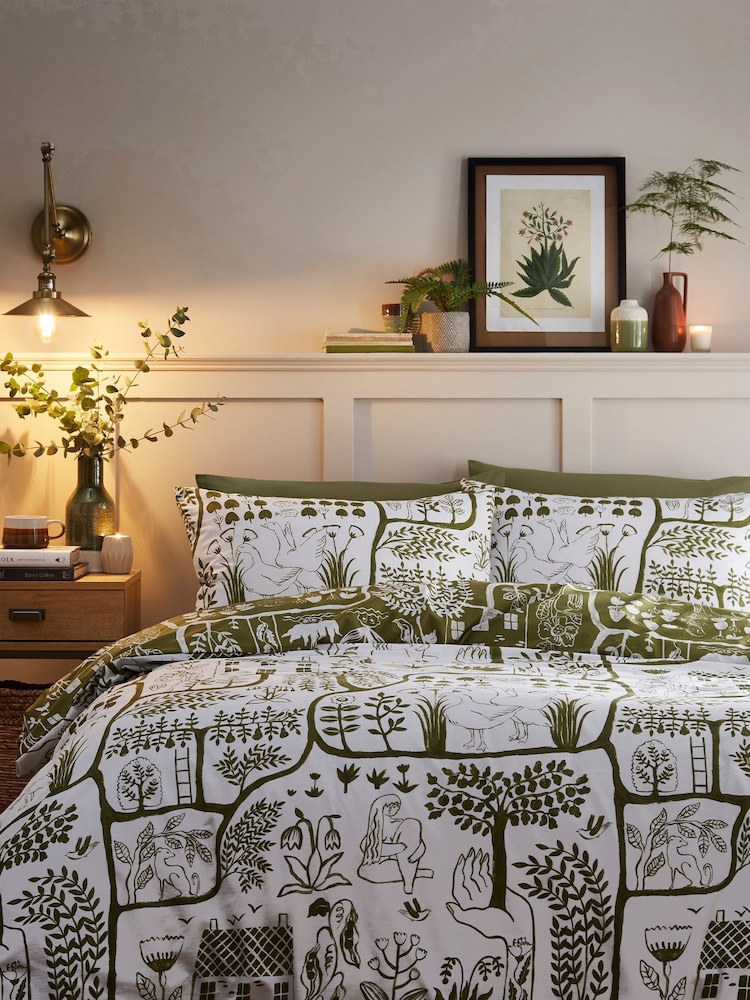 furn. Green Frida Rejuvenate Nature Reversible Duvet Cover and Pillowcase Set - Image 1 of 5